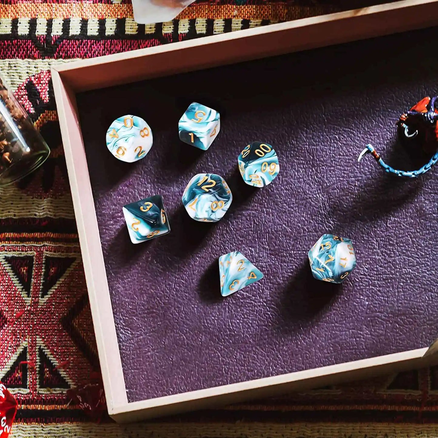 Ocean Blue Swirl Polyhedral Dice Set (7pcs)