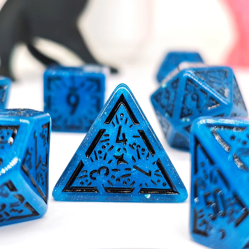 Mystic Blue & Pink Swirl Polyhedral Dice Set (7pcs)