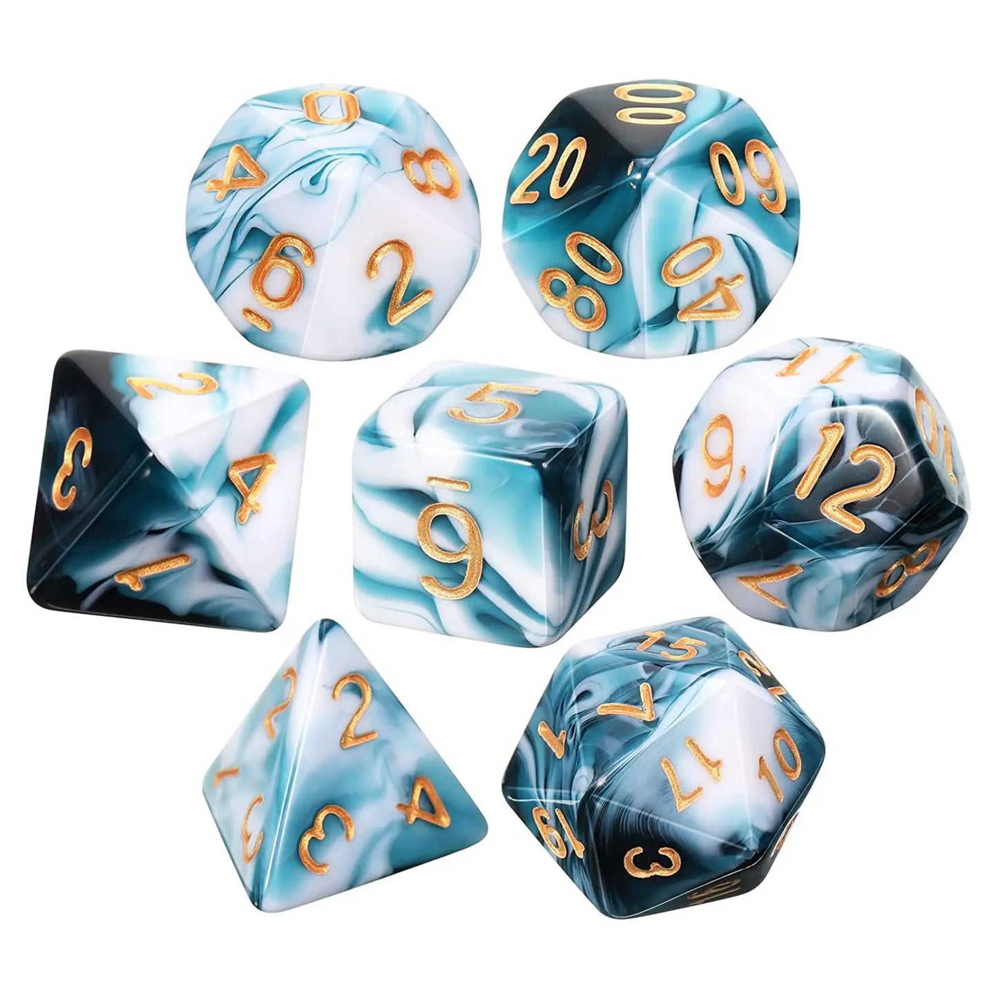 Ocean Blue Swirl Polyhedral Dice Set (7pcs)