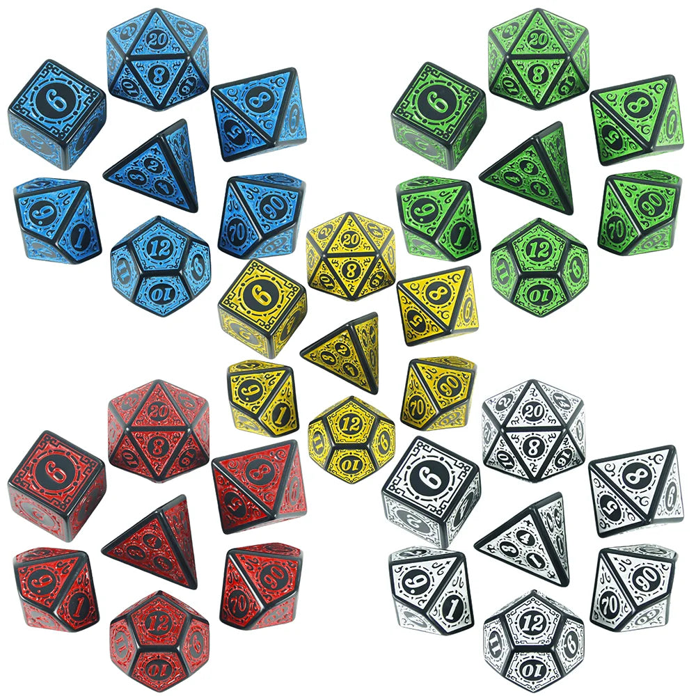 Retro Rune Polyhedral Dice Set (5 Colours)