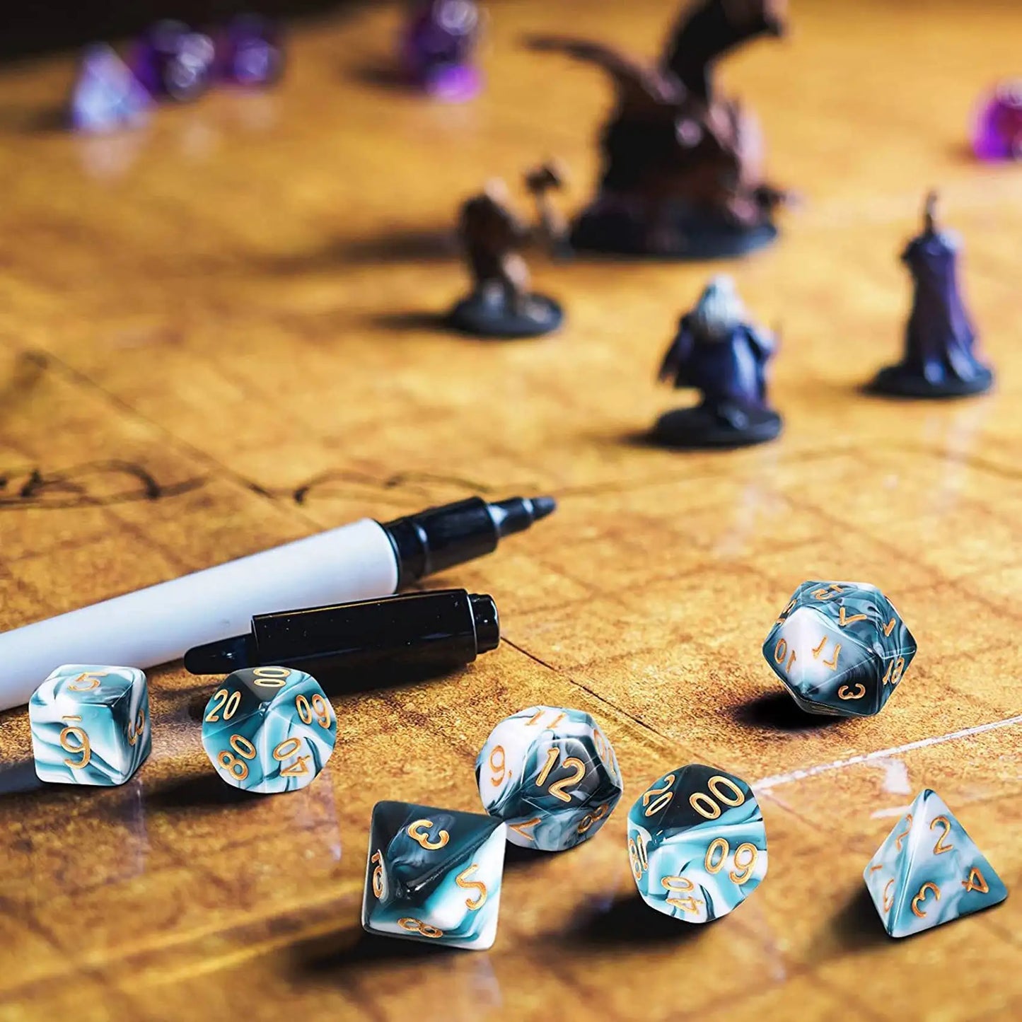 Ocean Blue Swirl Polyhedral Dice Set (7pcs)