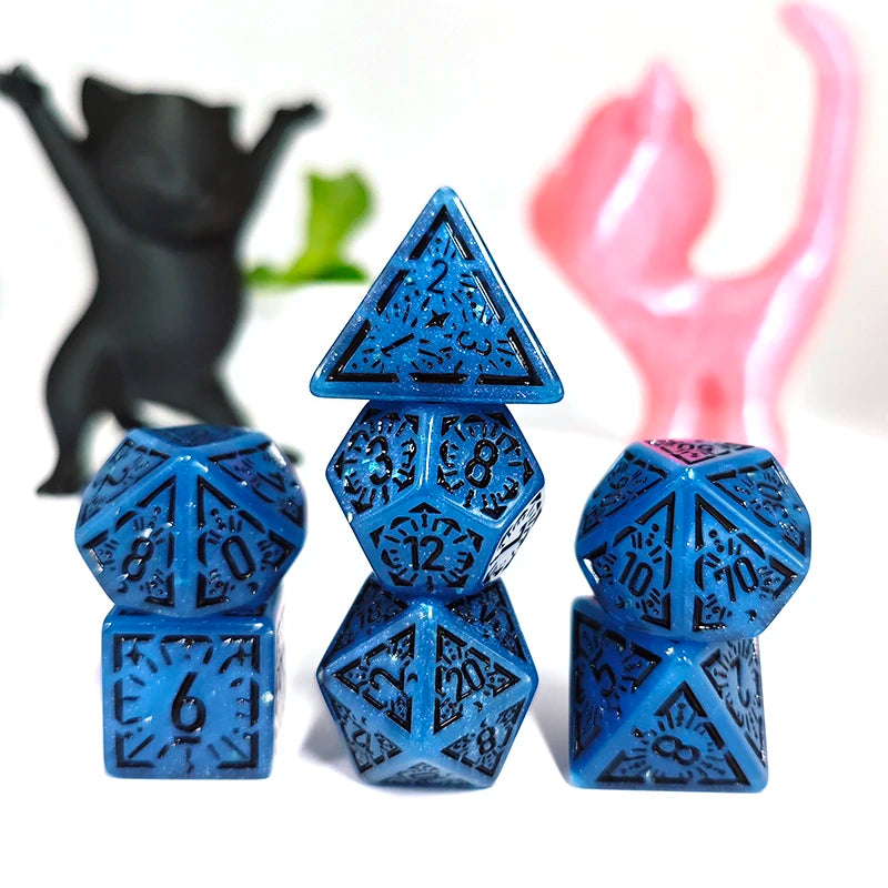 Mystic Blue & Pink Swirl Polyhedral Dice Set (7pcs)
