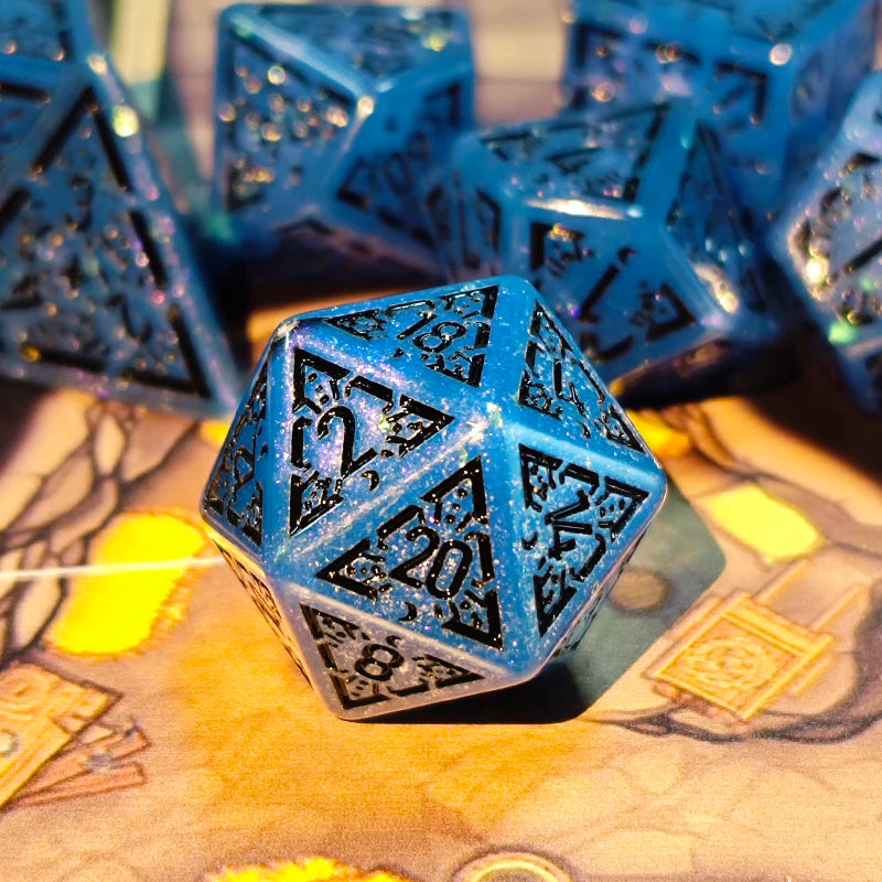 Mystic Blue & Pink Swirl Polyhedral Dice Set (7pcs)