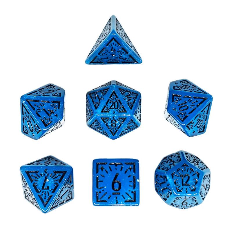 Mystic Blue & Pink Swirl Polyhedral Dice Set (7pcs)