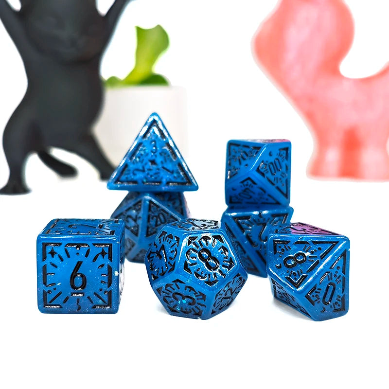 Mystic Blue & Pink Swirl Polyhedral Dice Set (7pcs)
