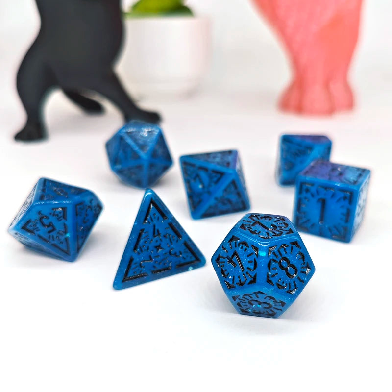 Mystic Blue & Pink Swirl Polyhedral Dice Set (7pcs)